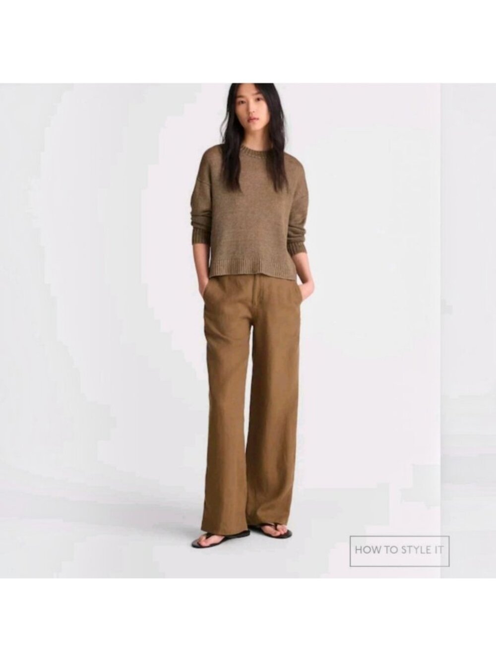 Madewell The Zoe Womens 10 Short Relaxed Straight Linen Pants Safari Khaki NZ679